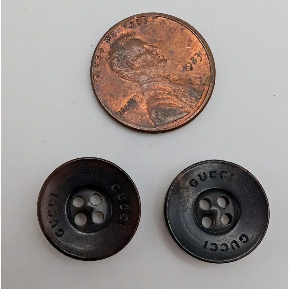 Gucci Buttons Brown 14mm Logo Engraved 4-Hole Replacement 2pc Set Round Circle